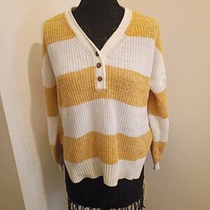 SO Women's V-Neck Sweater in Yellow and White